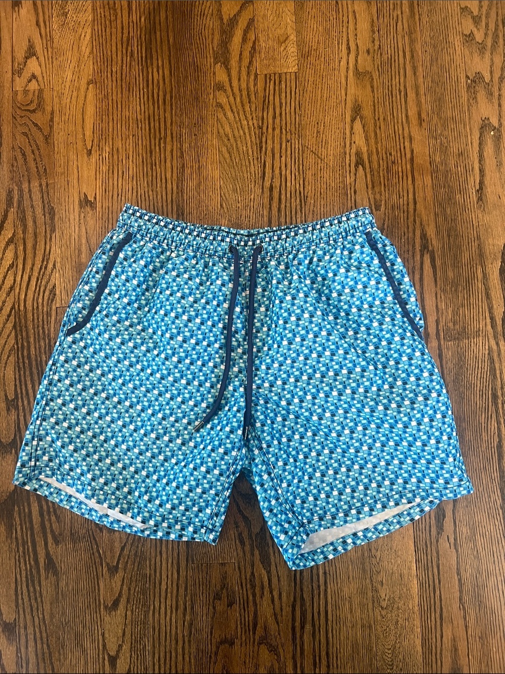 Mr.Swim Teal and Navy Geometric Swim Trunks